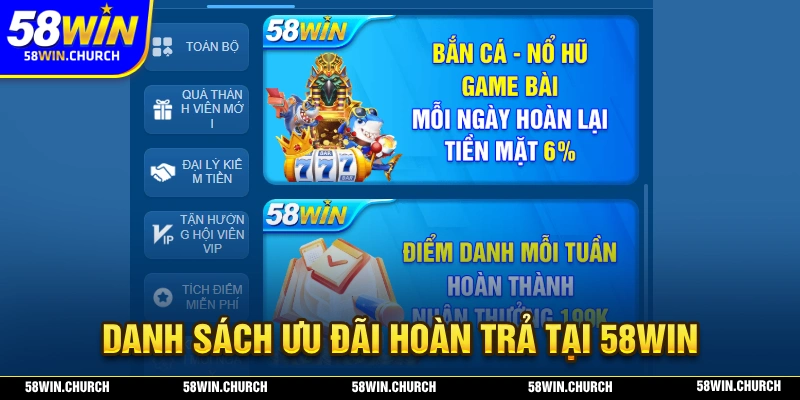 Nội dung những chương trình ưu đãi hoàn trả hiện có tại 58WIN