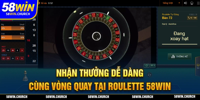 Nhận thưởng thả ga dễ dàng cùng vòng quay roulette 58WIN